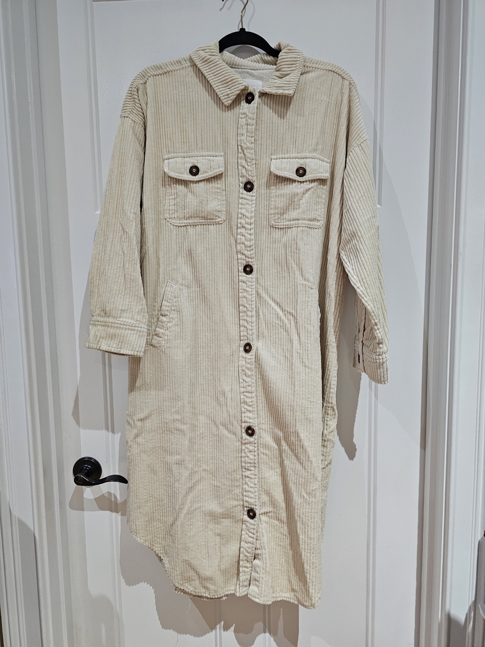 Le Lis Corduroy Button-Front Long Jacket in Cream